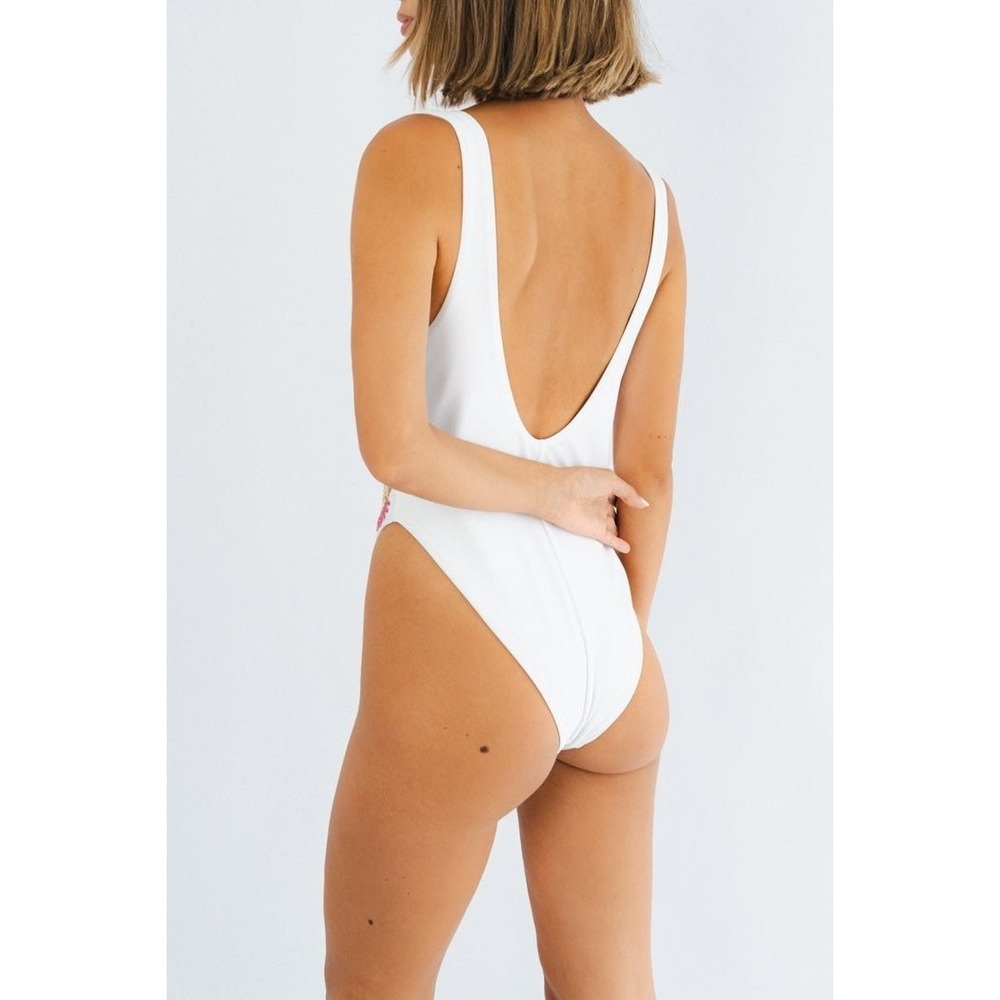 $498 Oceanus The Label Sunny Snake White Beaded One Piece Swimsuit SW018 L NEW - Picture 2 of 12